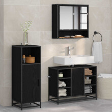 Berkfield Bathroom Furniture Set 3 pcs Black Oak Engineered Wood
