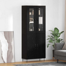 Berkfield Highboard White and Black Oak 69.5 x 34 x 180 cm