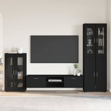Berkfield TV Cabinet Set with Drawer FLORIN 3 pcs Black Engineered Wood