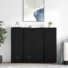Berkfield Highboard with Drawer 3 pcs Black Oak Engineered Wood