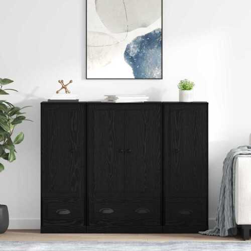 Berkfield Highboard with Drawer 3 pcs Black Oak Engineered Wood