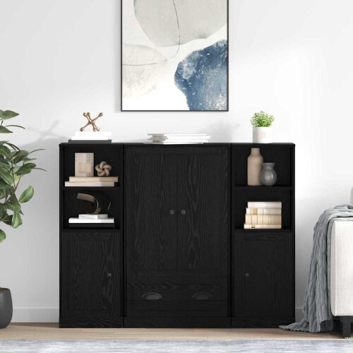 Berkfield Highboard with Drawer 3 pcs Black Oak Engineered Wood