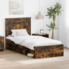 Berkfield Bed Frame with Headboard Smoked Oak 90 x 200 cm Solid Pine Wood