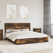 Berkfield Storage Bed with Drawer Smoked Oak 180 x 200 cm Engineered Wood