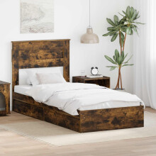Berkfield Storage Bed with Drawer Smoked Oak 75 x 190 cm Engineered Wood