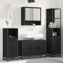 Berkfield Bathroom Furniture Set 4 pcs Black Oak Engineered Wood