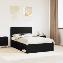 Berkfield Bed Frame with Headboard Black 135 x 190 cm Solid Pine Wood