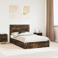 Berkfield Storage Bed with Drawer Smoked Oak 135 x 190 cm Engineered Wood