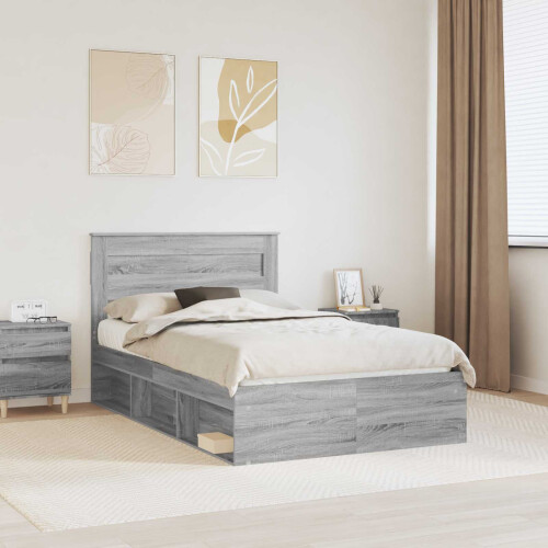 Berkfield Bed Frame with Storage Grey Sonoma 120 x 190 cm Solid Pine Wood