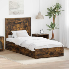 Berkfield Storage Bed with Drawer Smoked Oak 100 x 200 cm Engineered Wood