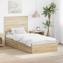 Berkfield Storage Bed with Drawer Sonoma Oak 100 x 200 cm Engineered Wood