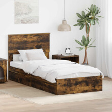 Berkfield Storage Bed with Drawer Smoked Oak 75 x 190 cm Engineered Wood