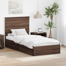 Berkfield Storage Bed with Drawer Brown Oak 75 x 190 cm Engineered Wood
