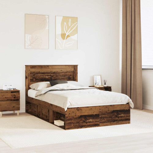 Berkfield Bed Frame with Headboard Old Wood 135 x 190 cm Solid Pine Wood