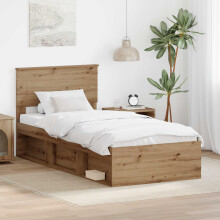 Berkfield Bed Frame Artisian Oak 90 x 200 cm Engineered wood