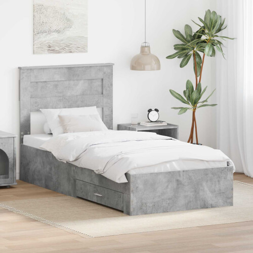Berkfield Bed Frame Concrete Grey and Silver 75 x 190 cm Engineered Wood