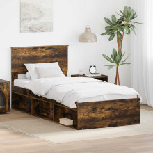 Berkfield Bed Frame with Headboard Smoked Oak 75 x 190 cm Engineered wood