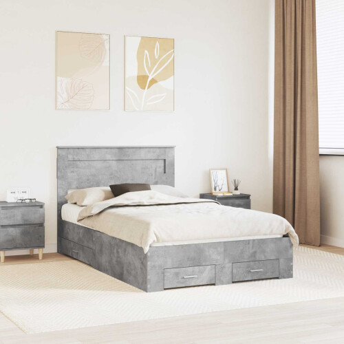 Berkfield Bed Frame Concrete Grey 120 x 190 cm Engineered Wood