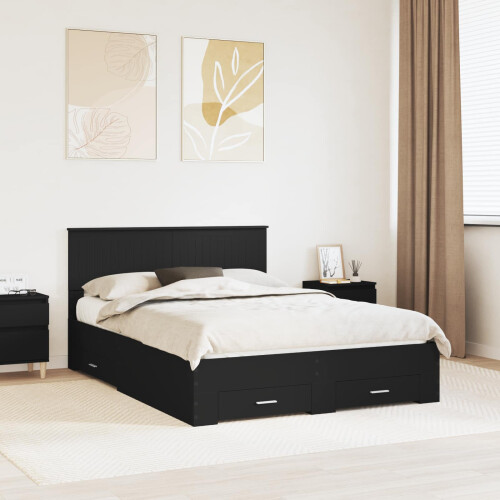 Berkfield Bed Frame with Headboard Black 135 x 190 cm Engineered Wood