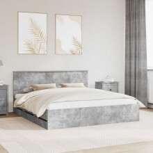 Berkfield Bed Frame with Drawer Concrete Grey 200 x 200 cm Engineer Wood