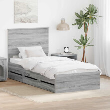 Berkfield Bed Frame with Drawer Grey Sonoma 100 x 200 cm Engineer Wood
