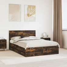 Berkfield Bed Frame with Drawer Smoked Oak 140 x 200 cm Engineer Wood