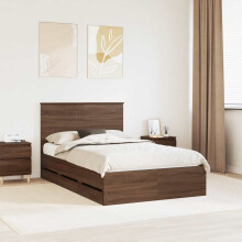 Berkfield Bed Frame with Drawer Brown Oak 135 x 190 cm Engineer Wood