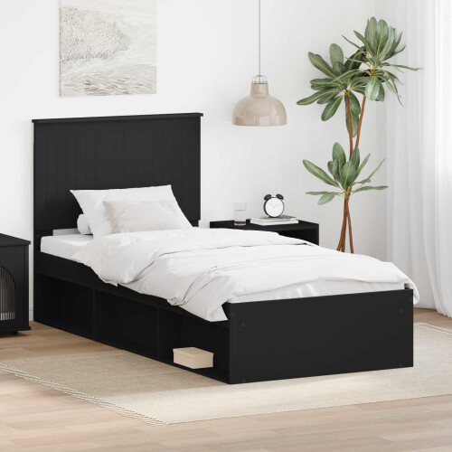 Berkfield Bed Frame with Headboard Black 90 x 200 cm Solid Pine Wood