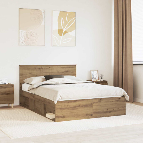 Berkfield Bed Frame Artisian Oak 135 x 190 cm Solid Pine Wood