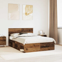 Berkfield Bed Frame with Headboard Old Wood 135 x 190 cm Solid Pine Wood