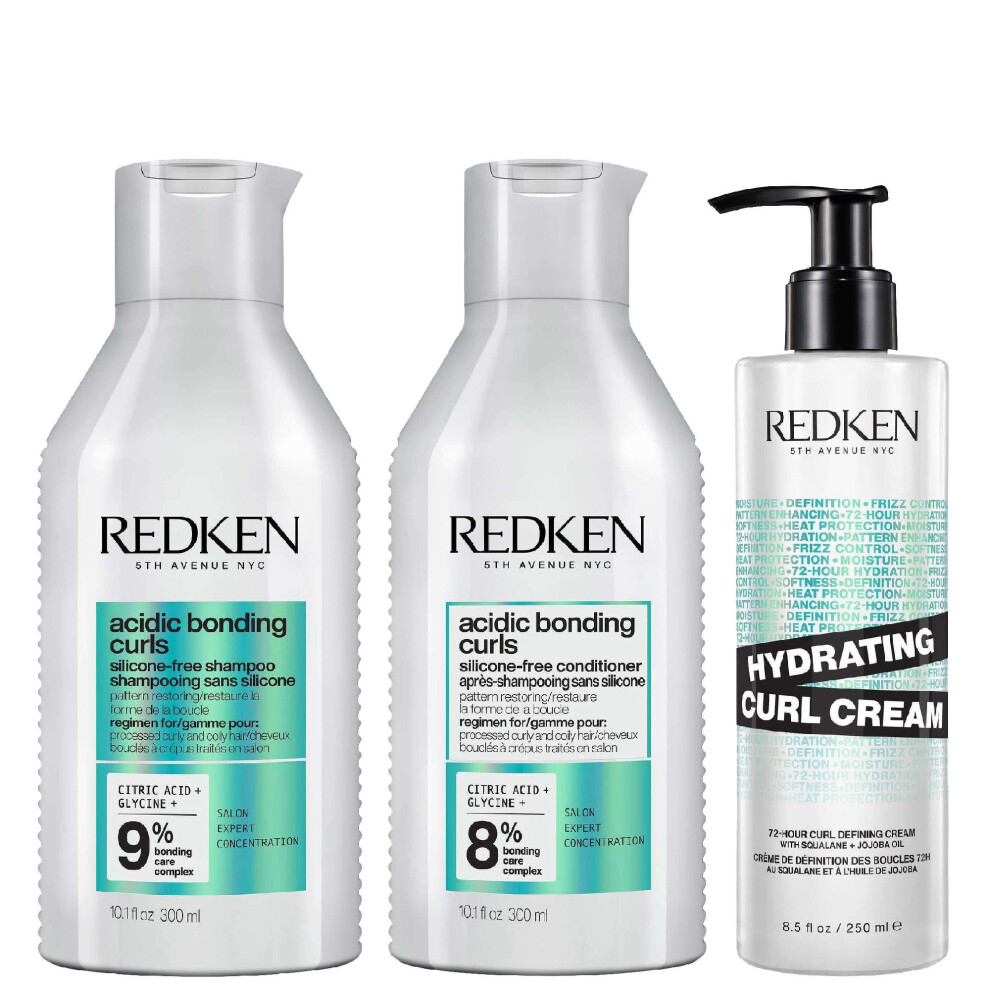 Redken Cream Trio: Acidic Bonding Curls Shampoo 300Ml Conditioner & Hydrating Curl