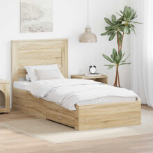 Berkfield Bed Frame Sonoma Oak and Silver 75 x 190 cm Engineered Wood