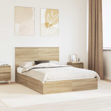 Berkfield Storage Bed with Drawer Sonoma Oak 160 x 200 cm Engineered Wood