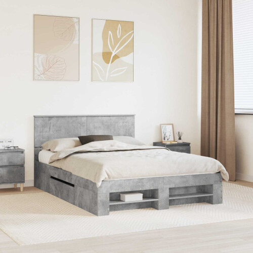 Berkfield Bed Frame Concrete Grey 140 x 200 cm Engineered Wood