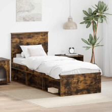 Berkfield Bed Frame with Headboard Smoked Oak 75 x 190 cm Solid Pine Wood