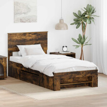 Berkfield Bed Frame with Headboard Smoked Oak 90 x 200 cm Engineered Wood