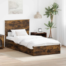 Berkfield Storage Bed with Drawer Smoked Oak 90 x 190 cm Engineered Wood