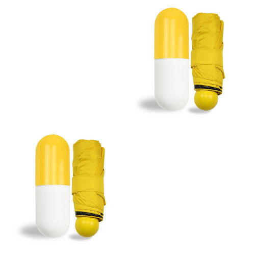 2Pcs Lightweight Windproof Compact Umbrella Yellow with Capsule Case 1