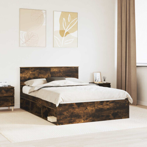 Berkfield Bed Frame Smoked Oak 135 x 190 cm Solid Pine Wood