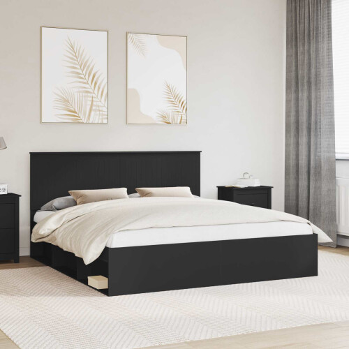 Berkfield Bed Frame with Headboard Black 180 x 200 cm Solid Pine Wood