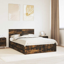 Berkfield Bed Frame with Drawer Smoked Oak 140 x 190 cm Engineer Wood