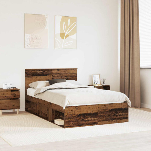 Berkfield Bed Frame with Headboard Old Wood 120 x 190 cm Solid Pine Wood