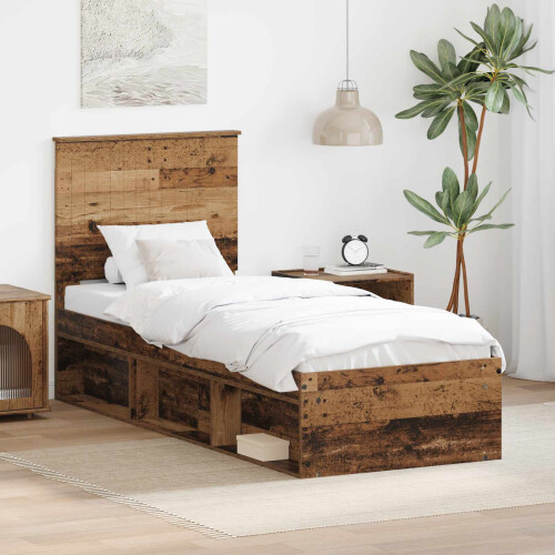 Berkfield Bed Frame with Headboard Old Wood 75 x 190 cm Solid Pine Wood