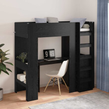 Berkfield Loft Bed Frame with Desk Black Oak 75 x 190 cm Engineered Wood