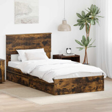 Berkfield Storage Bed with Drawer Smoked Oak 100 x 200 cm Engineered Wood