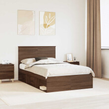 Berkfield Bed Frame with Headboard Brown Oak 120 x 190 cm Solid Pine Wood