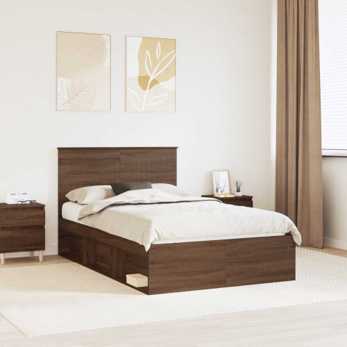 Berkfield Bed Frame with Headboard Brown Oak 120 x 190 cm Solid Pine Wood