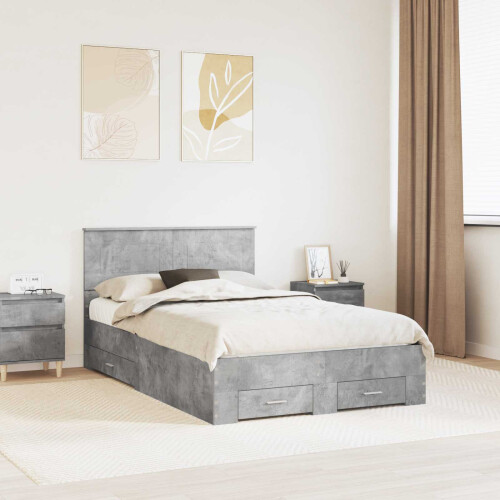 Berkfield Bed Frame Concrete Grey 135 x 190 cm Engineered Wood