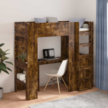 Berkfield Loft Bed Frame with Desk Smoked Oak 75 x 190 cm Engineered Wood