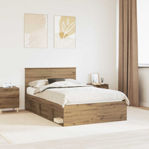 Berkfield Bed Frame Artisian Oak 120 x 190 cm Solid Pine Wood